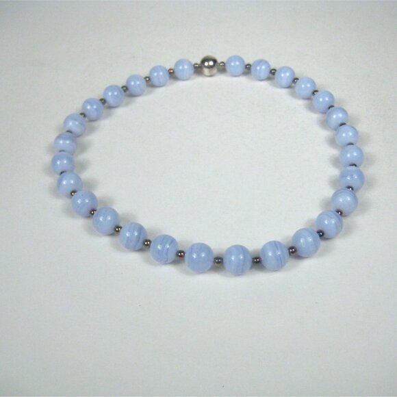 Milor Sterling Silver Blue Lace Agate Stone Beaded Italy Necklace 18 inch Magnet - Picture 10 of 10